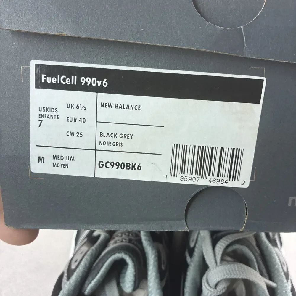 New Balance 990 V6 Black White GC990BK6 GS Size 7Y New Classic Casual With Box